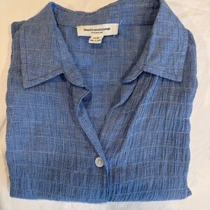 beachlunchlounge Textured‎ Blue Button Down Shirt, Size Medium